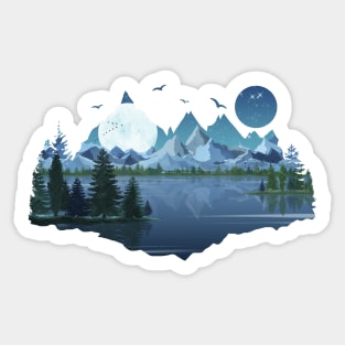 The river and the mountains by the moonlight Sticker